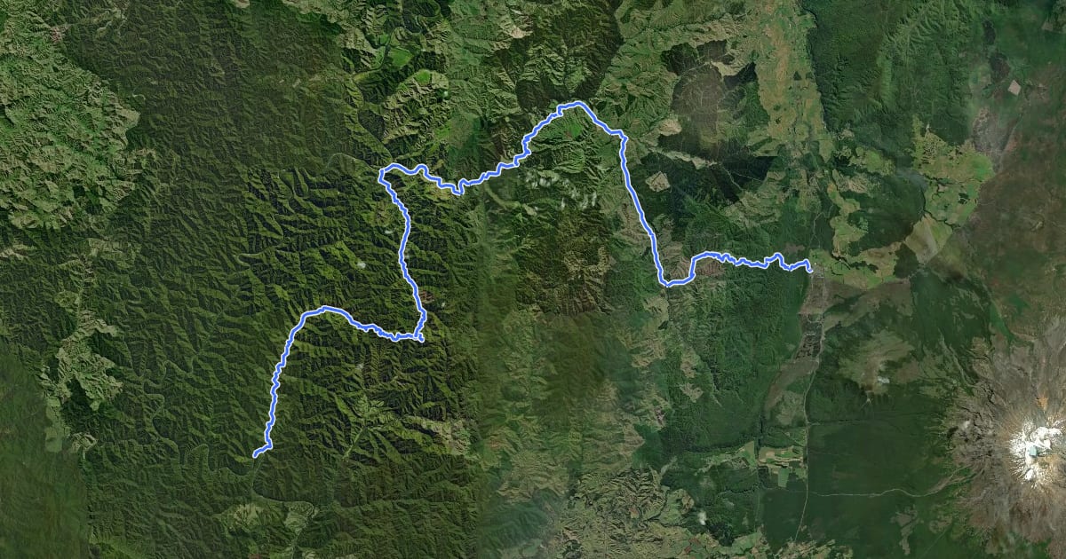 Маршрут Te Araroa - 04 Manawatū-Whanganui - e National Park to Whanganui River на спутниковом снимке