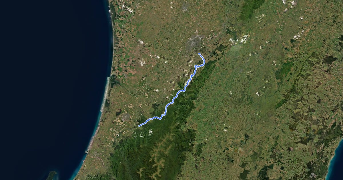 Маршрут Te Araroa - 04 Manawatū-Whanganui - m Old West Road (SH57), Palmerston North to Gladstone and Poads Rds, Levin на спутниковом снимке