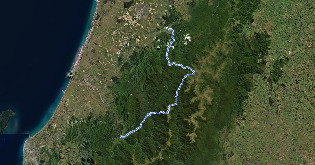 Маршрут Te Araroa - 05 Wellington - a Poads Road, Levin to Otaki Forks на спутниковом снимке