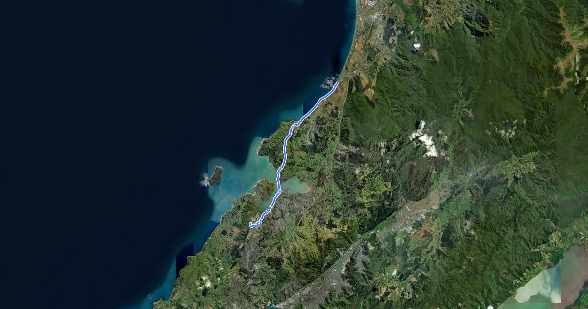 Маршрут Te Araroa - 05 Wellington - d Paekakariki to Elsdon Camp, Porirua на спутниковом снимке