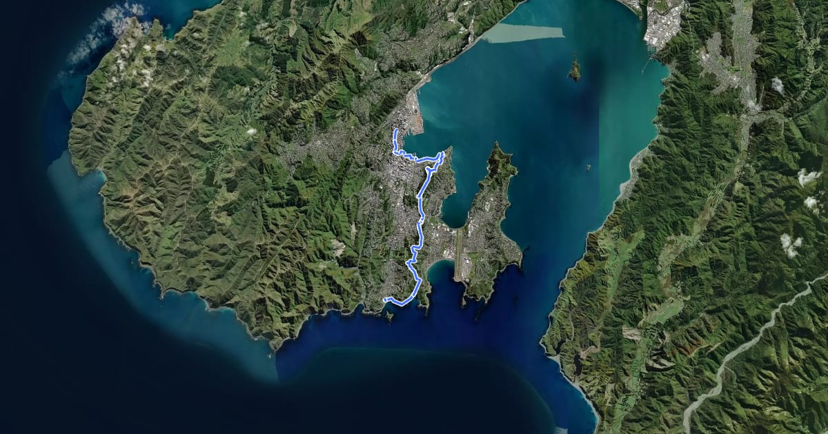 Маршрут Te Araroa - 05 Wellington - f Lambton Quay, Wellington to Shorland Park, Island Bay на спутниковом снимке