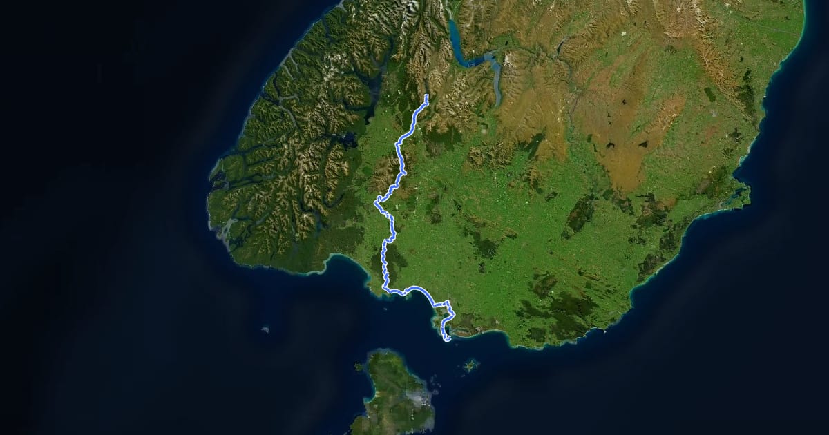 Маршрут Te Araroa - 11 Southland на спутниковом снимке