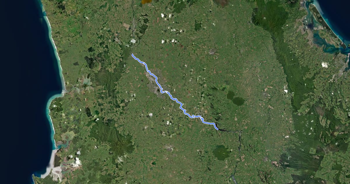 Маршрут Te Awa River Ride на спутниковом снимке