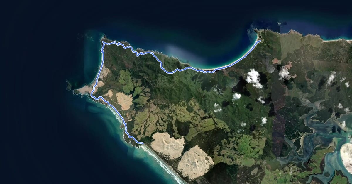 Маршрут Te Paki Coastal Track на спутниковом снимке