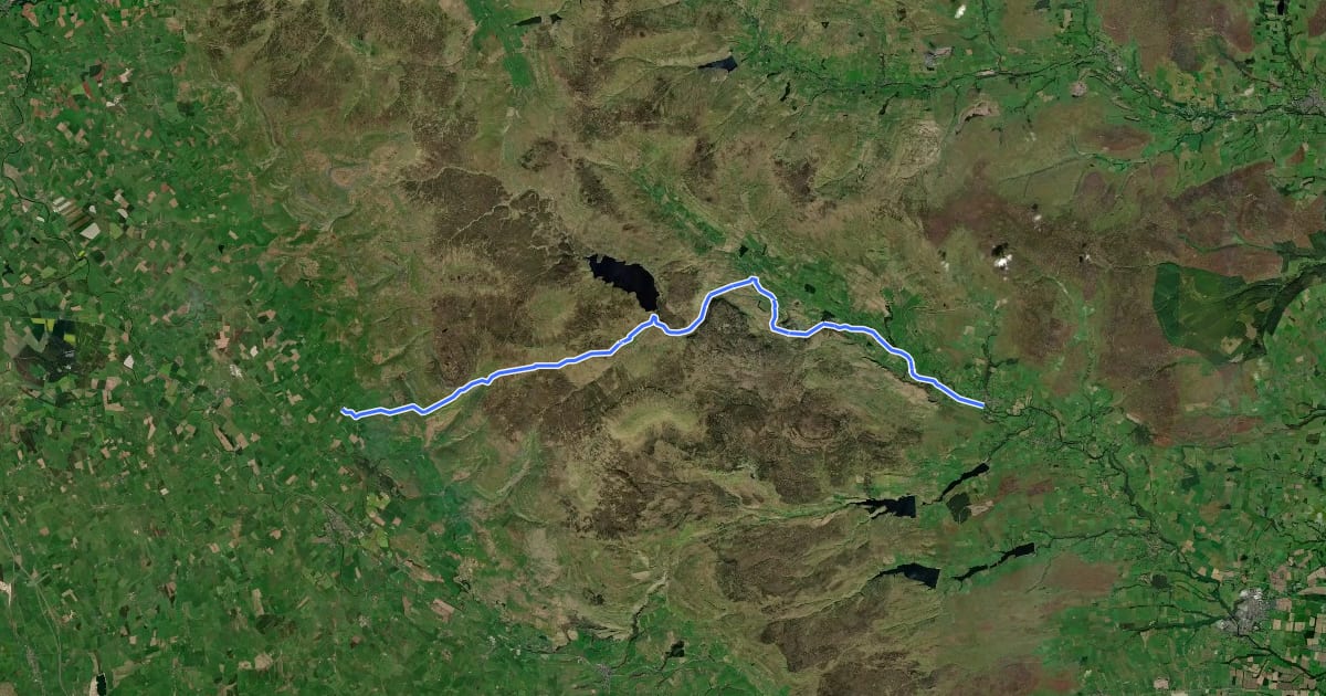 Маршрут Teesdale Way (Dufton to Middleton in Teesdale) на спутниковом снимке