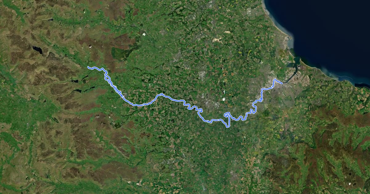 Маршрут Teesdale Way (Middleton in Teesdale to Middlesbrough) на спутниковом снимке