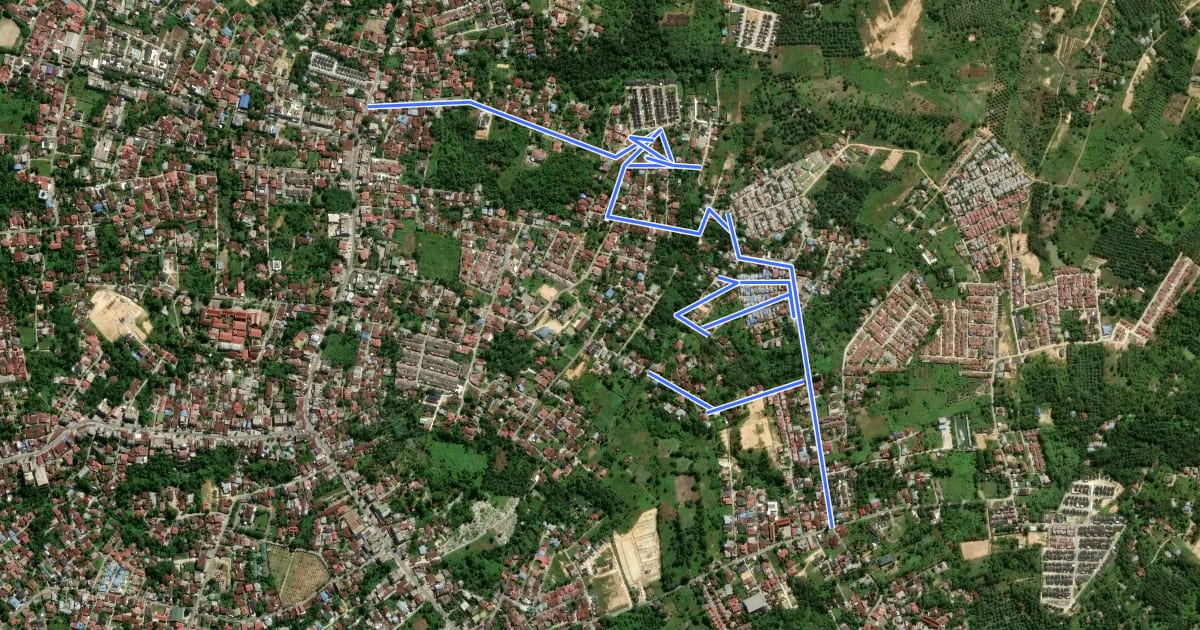Маршрут Tenayan MTB Rute Wira Puri на спутниковом снимке