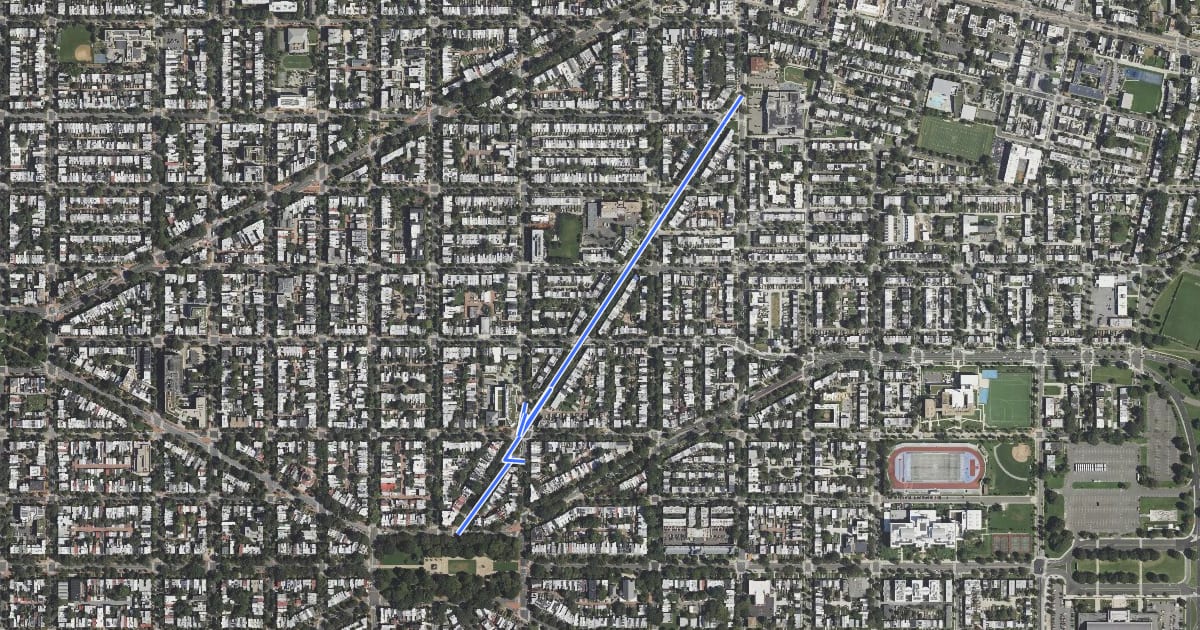 Маршрут Tennessee Avenue Northeast на спутниковом снимке