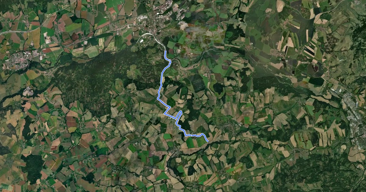 Маршрут Teplice nad Bečvou, kolonáda-most - Kelč-Rouské, napojení na 5033 на спутниковом снимке