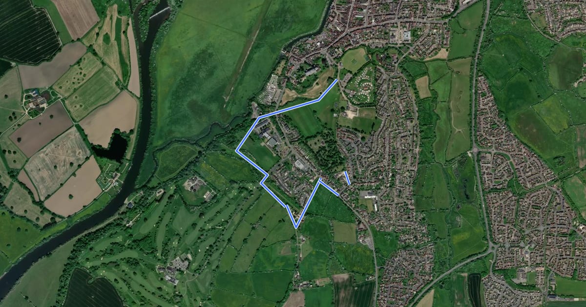 Маршрут Tewkesbury Battle Trail на спутниковом снимке