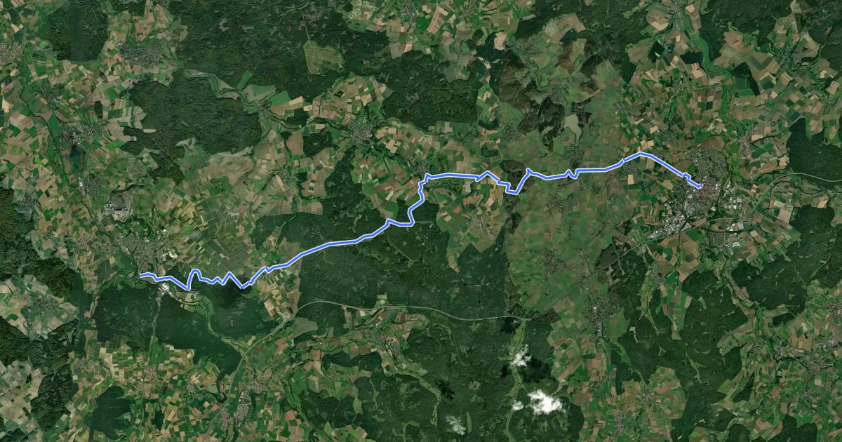 Маршрут Thüringen-Hessen-Rhein-Wanderweg 05, Alsfeld - Homberg (Ohm) на спутниковом снимке