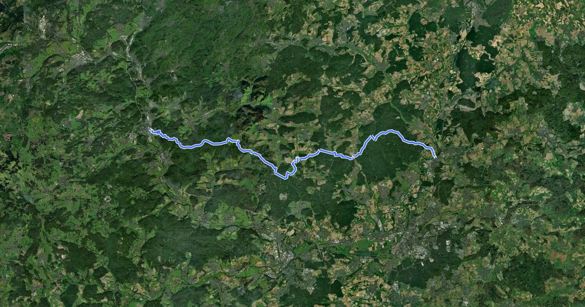 Маршрут Thüringen-Hessen-Rhein-Wanderweg 07, Lollar - Herborn на спутниковом снимке