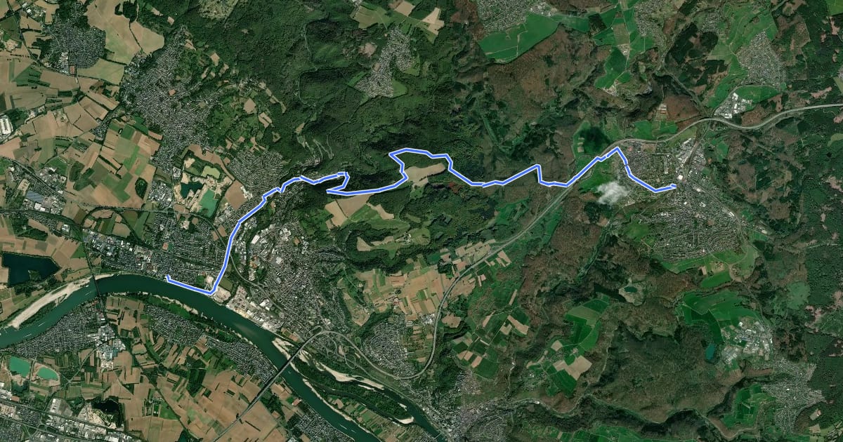 Маршрут Thüringen-Hessen-Rhein-Wanderweg 10, Höhr-Greznzhausen - Schloss Engers на спутниковом снимке