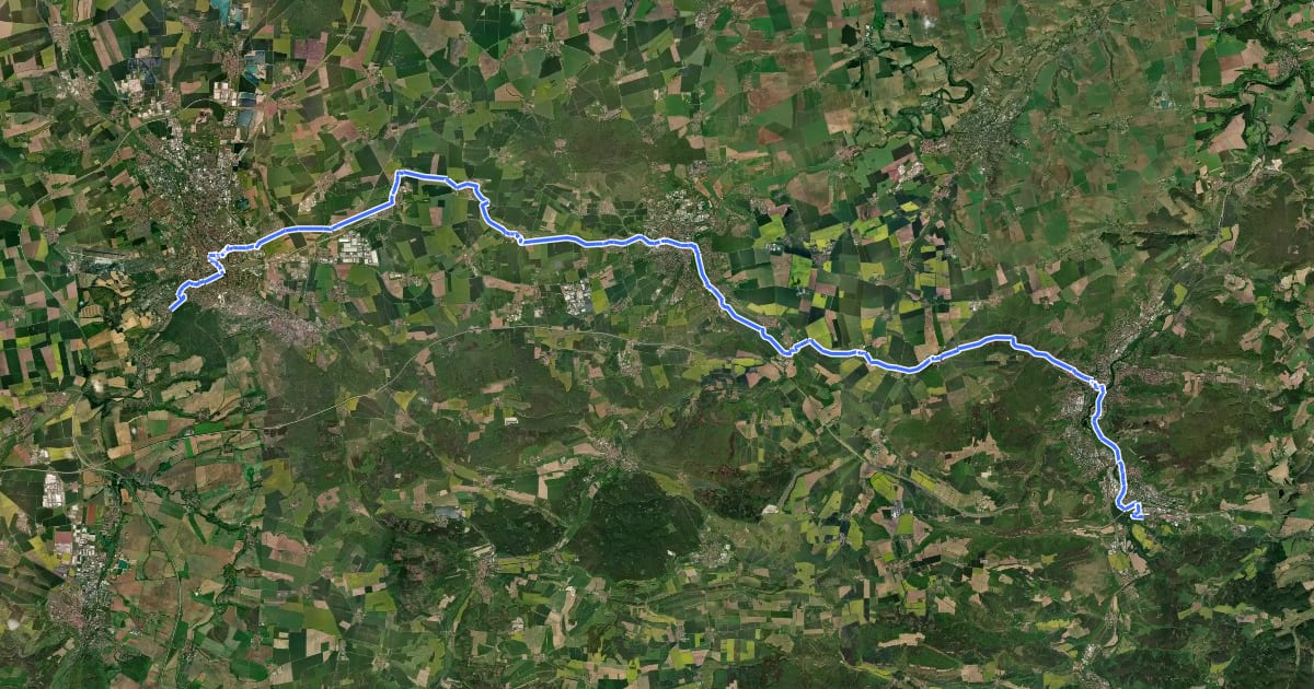 Маршрут Thüringer Städtekette Erfurt - Jena на спутниковом снимке