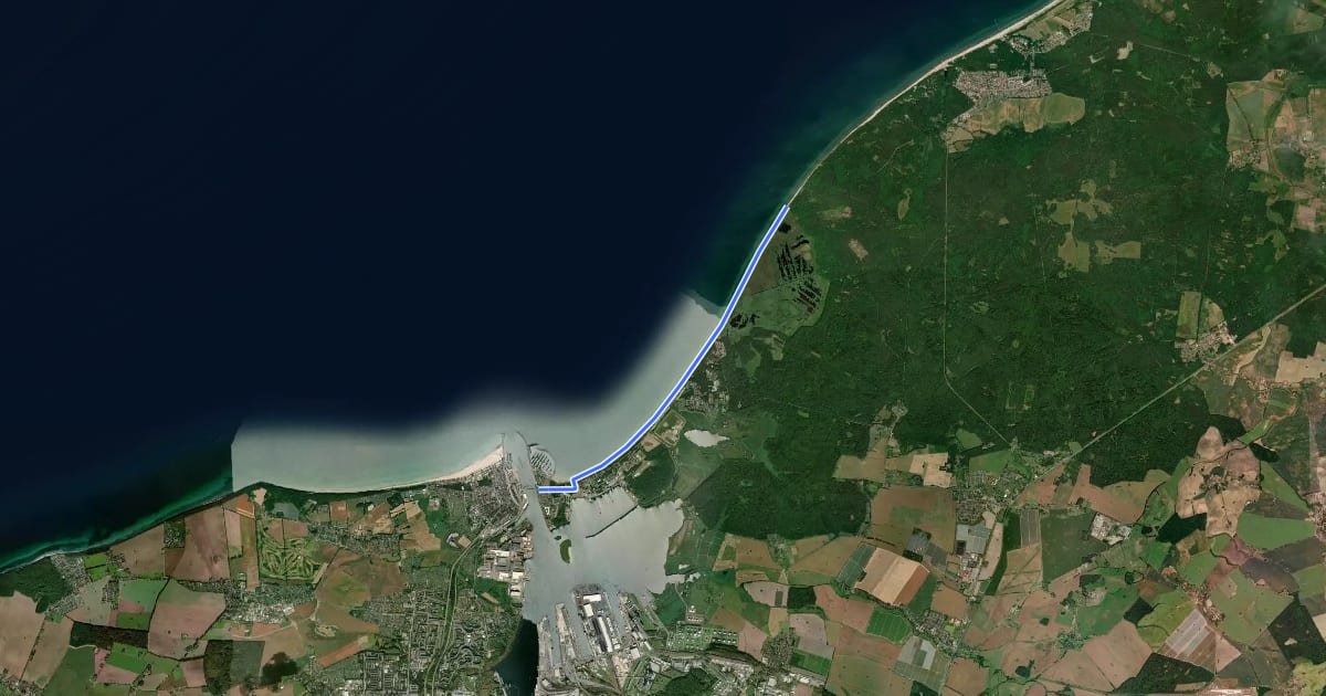 Маршрут Thalasso-Kurweg 10 -- Hohe Düne bis Markgrafenheide на спутниковом снимке