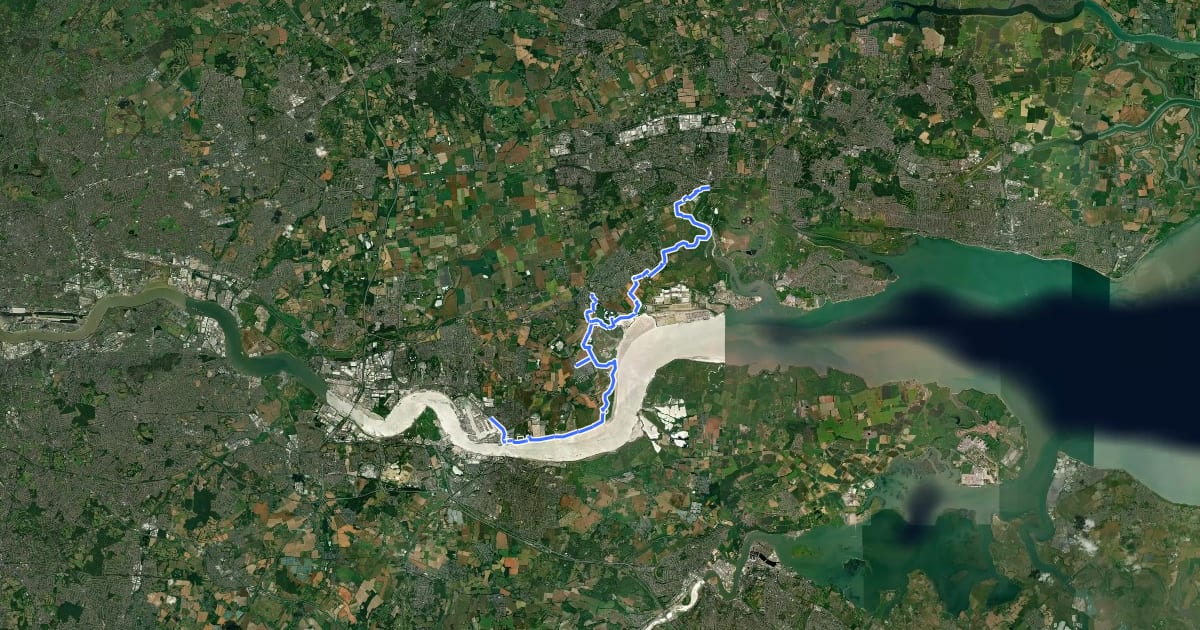 Маршрут Thames Estuary Path на спутниковом снимке