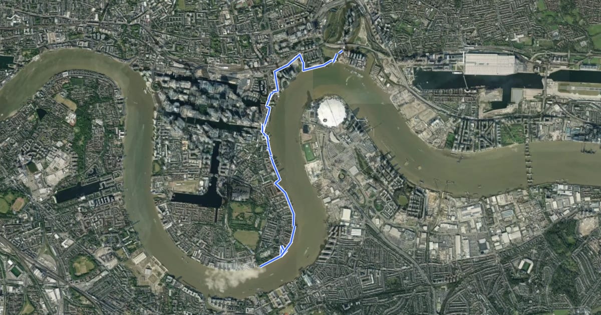 Маршрут Thames Path North Extension на спутниковом снимке
