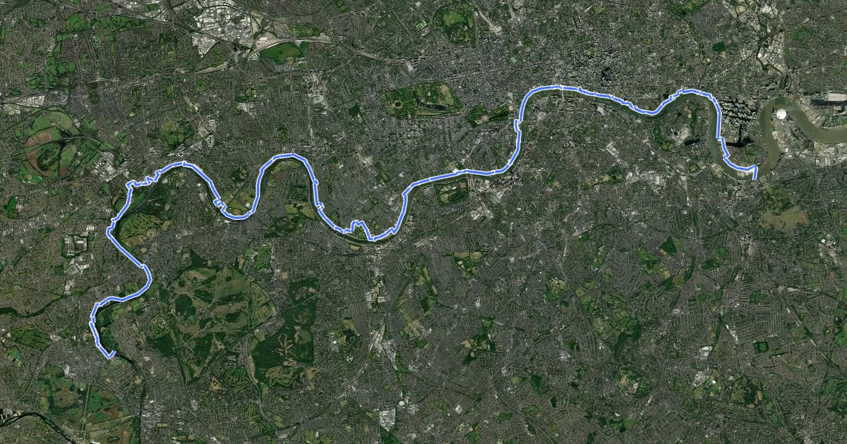 Маршрут Thames Path - northern bank на спутниковом снимке