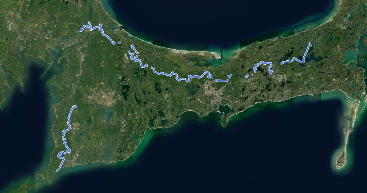 Маршрут The Cape Cod Way на спутниковом снимке