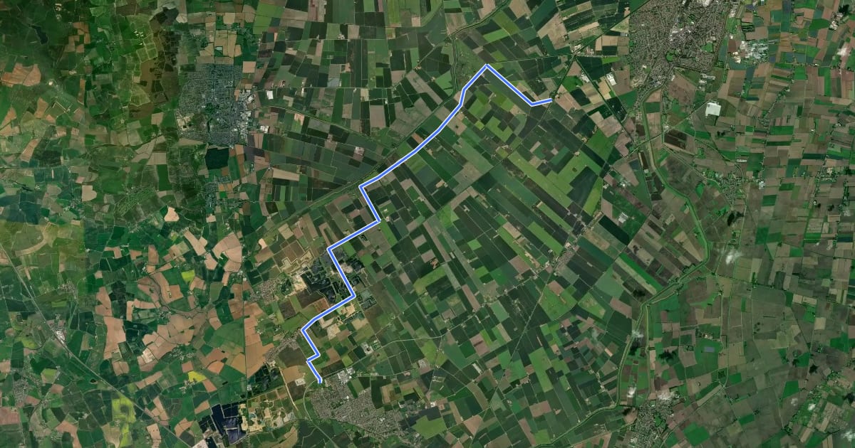 Маршрут The Deepings (Lincolnshire Cycle Routes) на спутниковом снимке