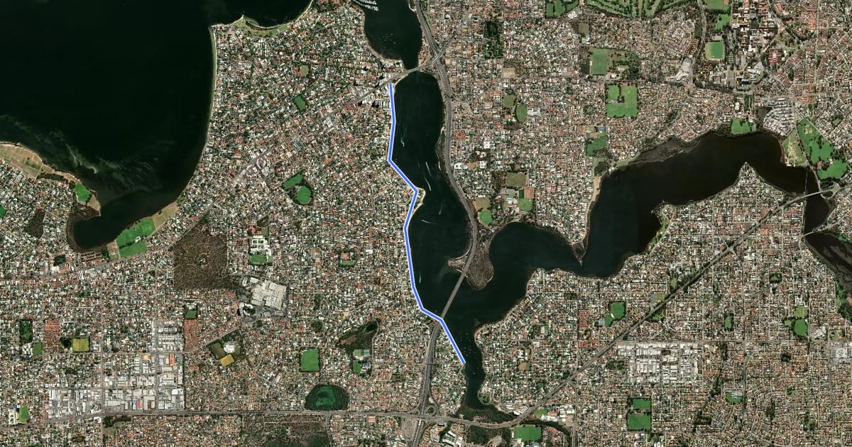 Маршрут The Esplanade Shared Path на спутниковом снимке