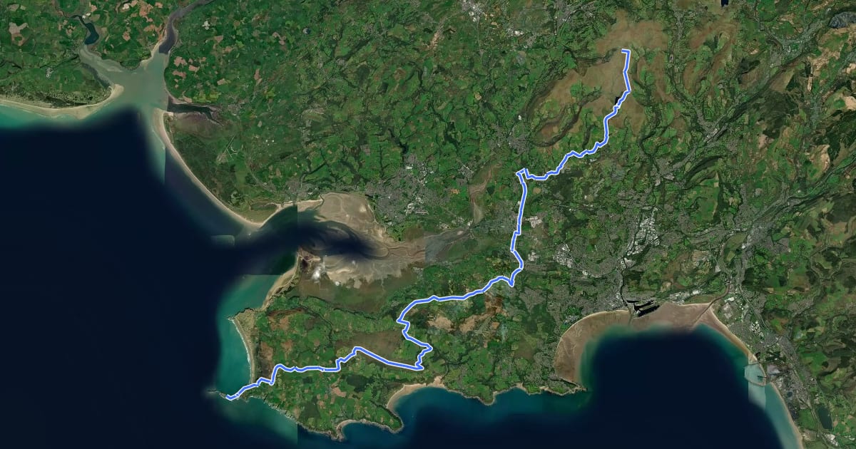 Маршрут The Gower Way на спутниковом снимке
