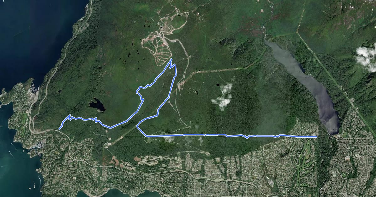 Маршрут The Great Trail (Vancouver North Route) на спутниковом снимке