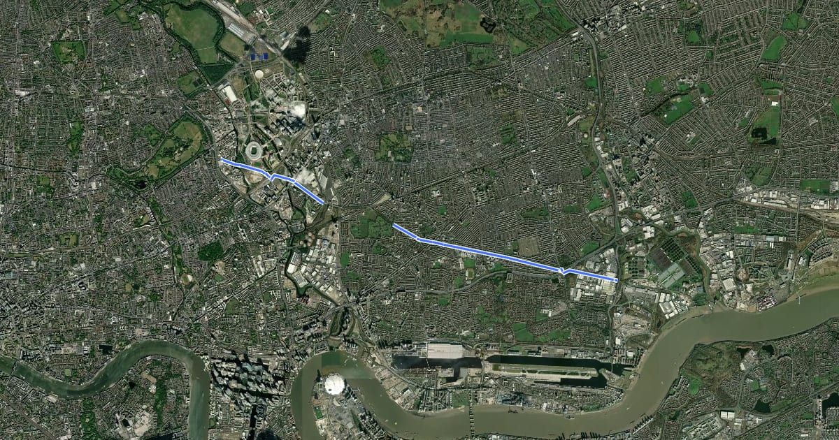 Маршрут The Greenway на спутниковом снимке