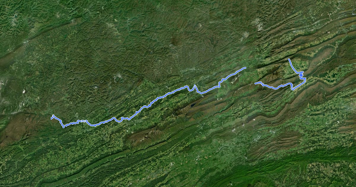 Маршрут The Heart of Appalachia Bike Route на спутниковом снимке