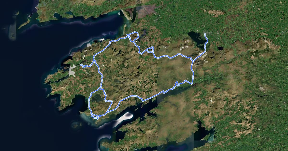 Маршрут The Kerry Way на спутниковом снимке