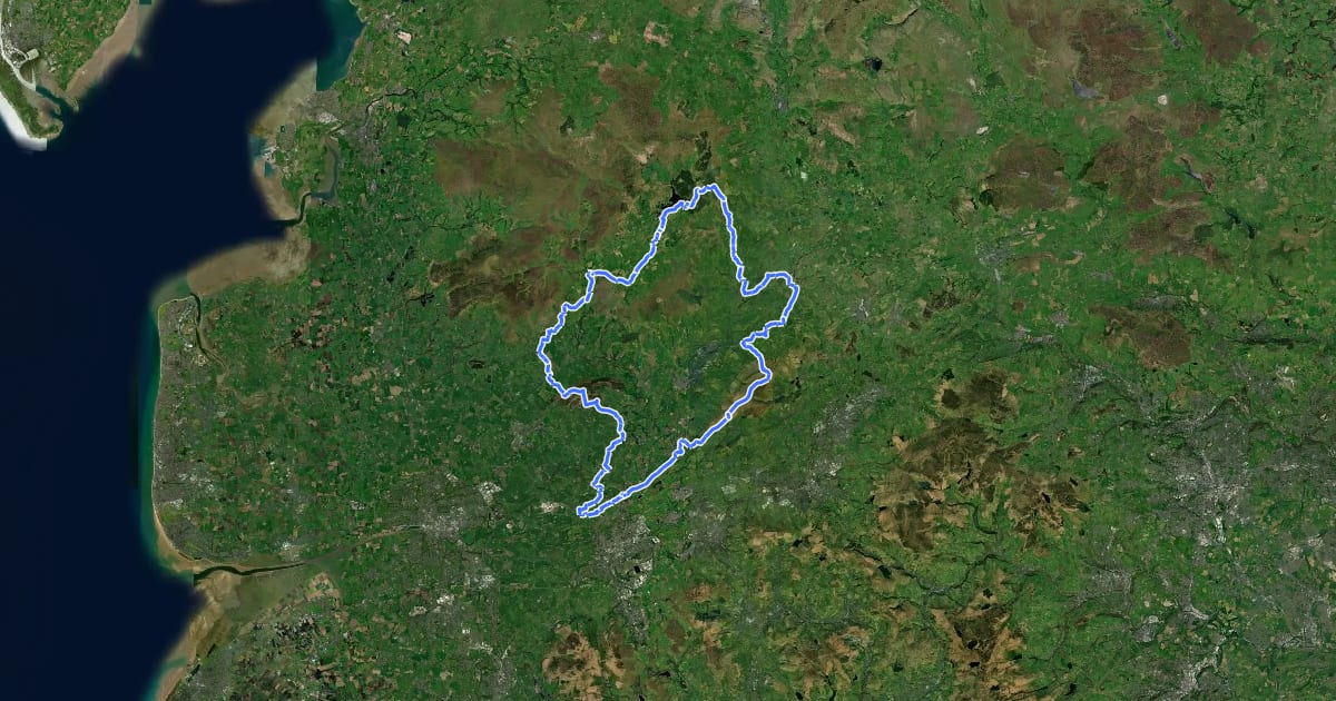 Маршрут The Ribble Valley Jubilee Trail на спутниковом снимке