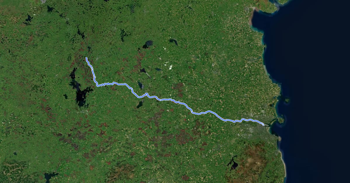 Маршрут The Royal Canal Way на спутниковом снимке