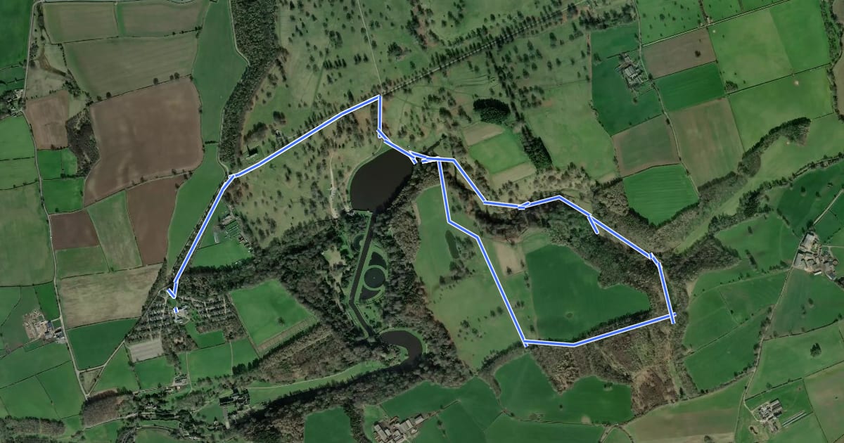 Маршрут The Seven Bridges Valley Walk, Fountains Abbey на спутниковом снимке