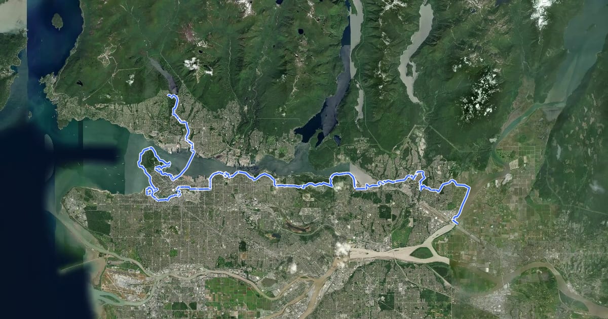 Маршрут The Trans Canada Trail на спутниковом снимке