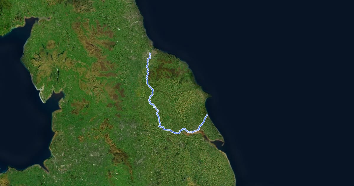 Маршрут The White Rose Cycle Route на спутниковом снимке