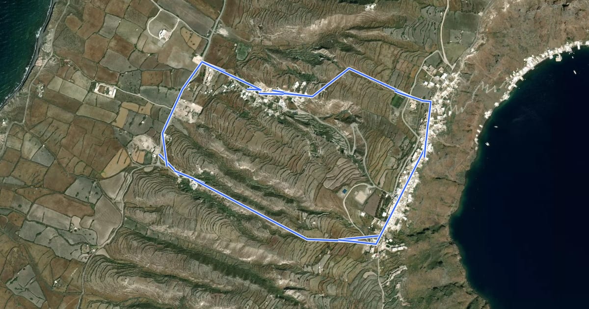 Маршрут Thirasia Trail 3 - Manolas - Potamos - Agrilia - Manolas на спутниковом снимке