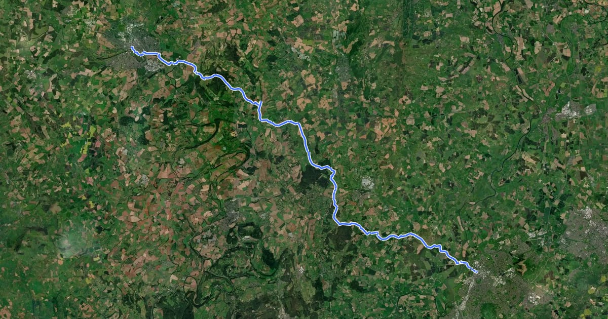 Маршрут Three Choirs Way (Gloucester to Hereford) на спутниковом снимке