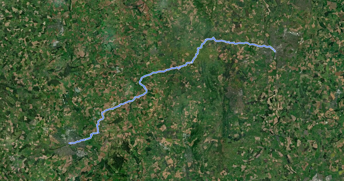 Маршрут Three Choirs Way (Hereford to Worcester) на спутниковом снимке
