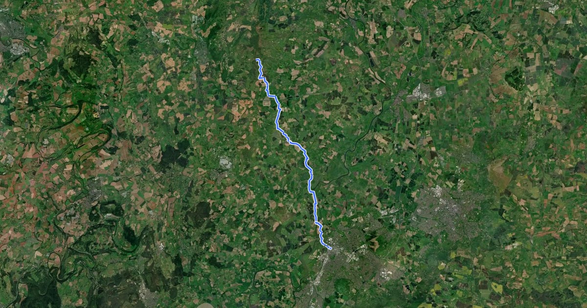 Маршрут Three Choirs Way (Hollybush to Gloucester) на спутниковом снимке