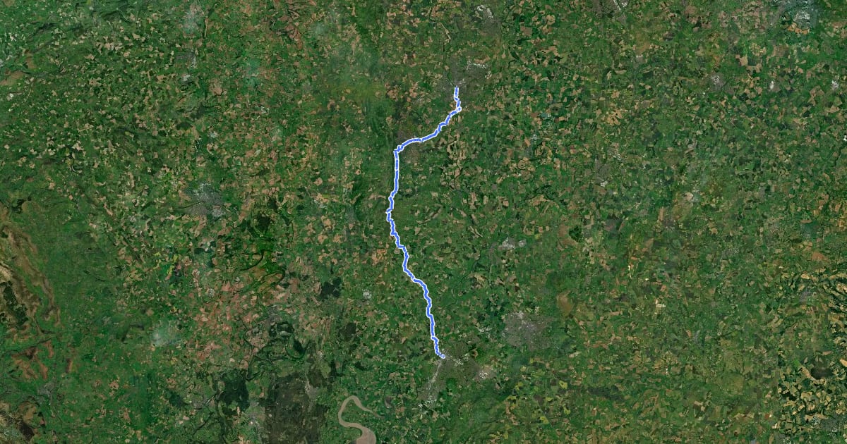 Маршрут Three Choirs Way (Worcester to Gloucester) на спутниковом снимке