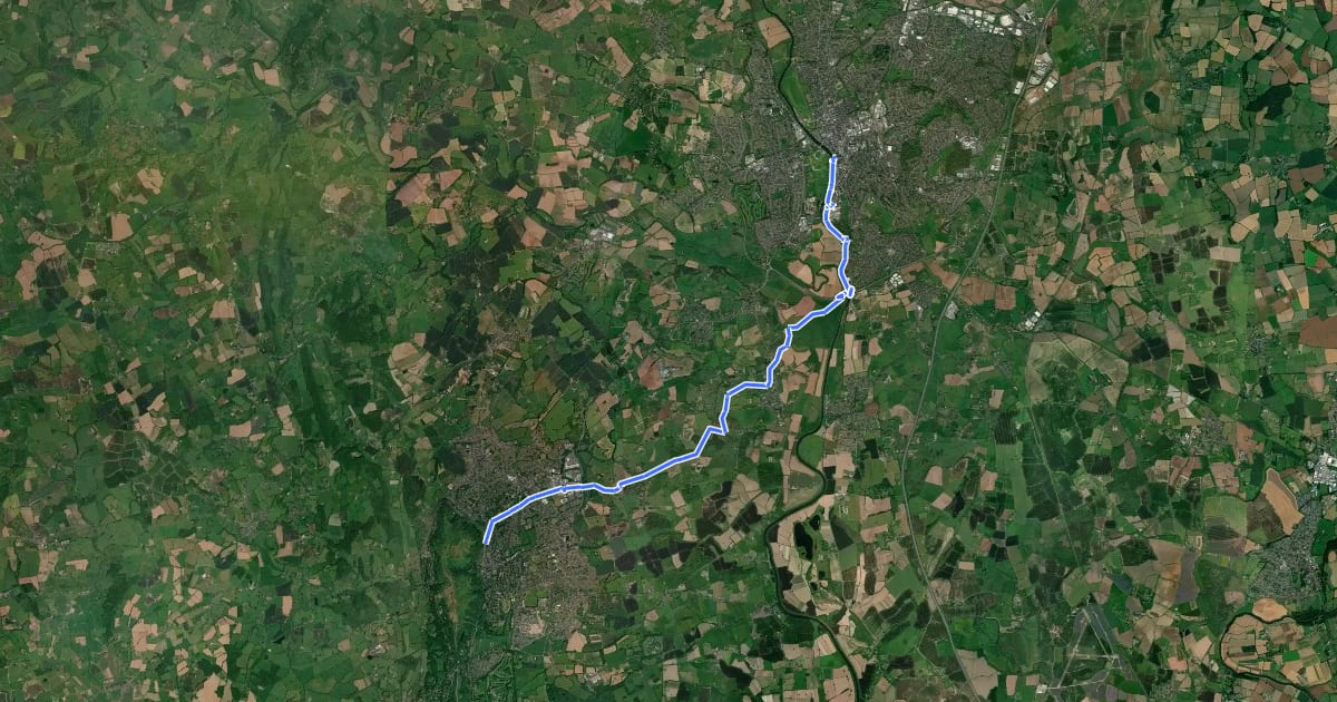 Маршрут Three Choirs Way (Worcester to Malvern) на спутниковом снимке