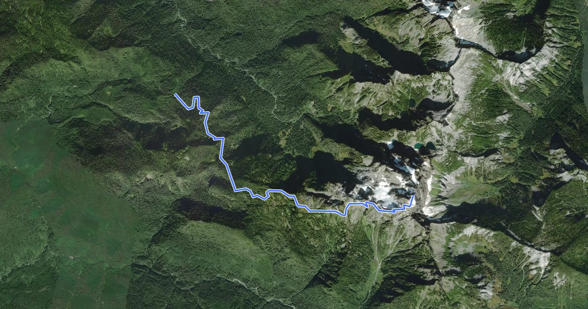 Маршрут Three Fingers-Goat Flats-Saddle Lake Trail на спутниковом снимке