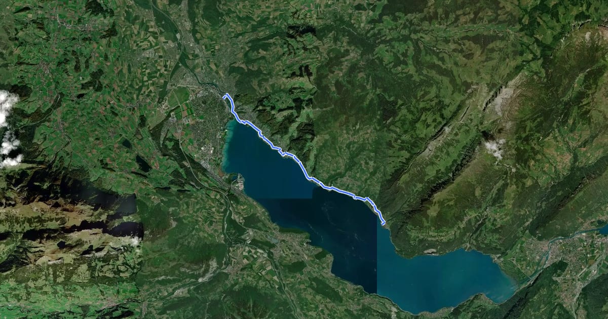 Маршрут Thun - Merligen на спутниковом снимке