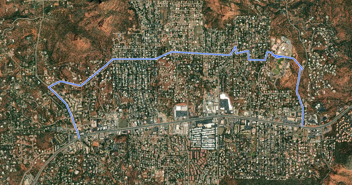 Маршрут Thunder Mtn Rd Bike Route - W SR 89A Bypass на спутниковом снимке