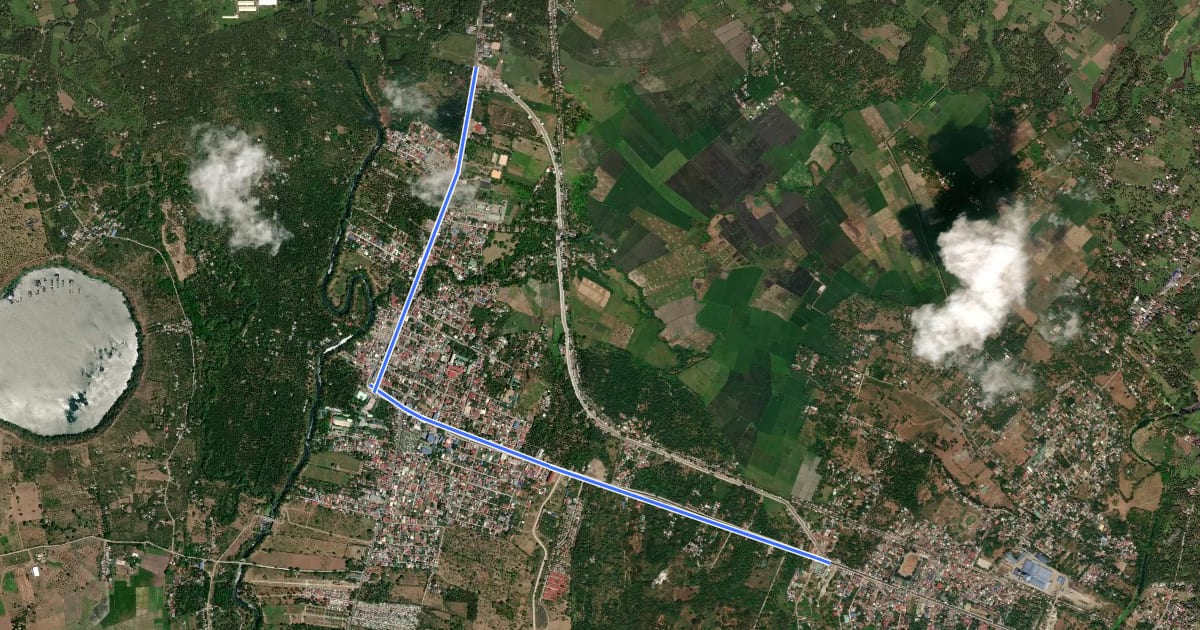 Маршрут Tiaong Bicycle Route на спутниковом снимке