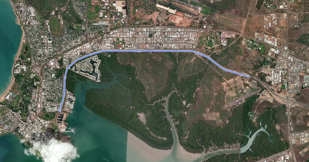 Маршрут Tiger Brennan Drive Shared Path на спутниковом снимке