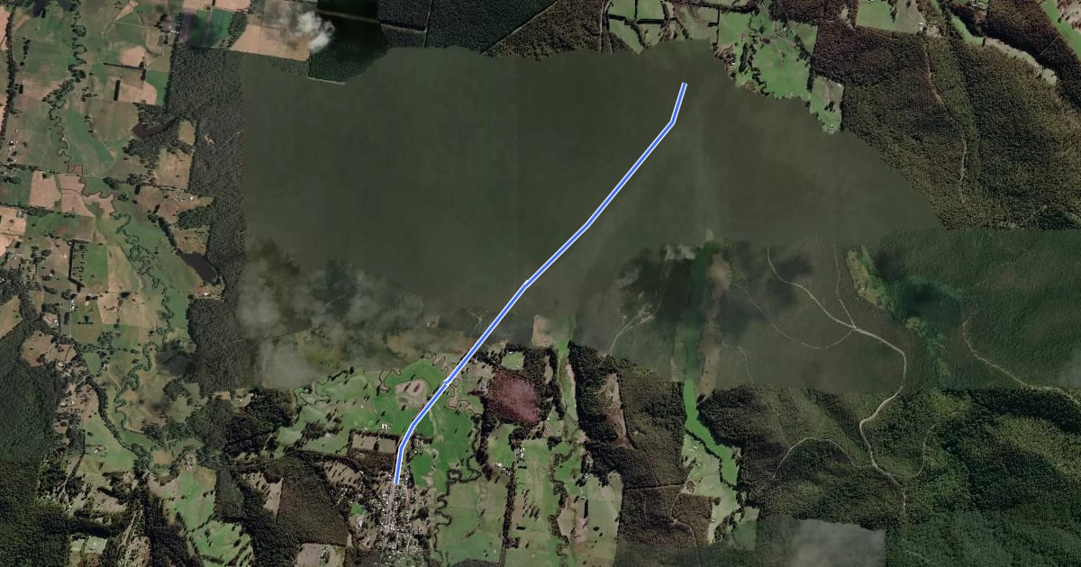 Маршрут Tiger Rail Trail на спутниковом снимке