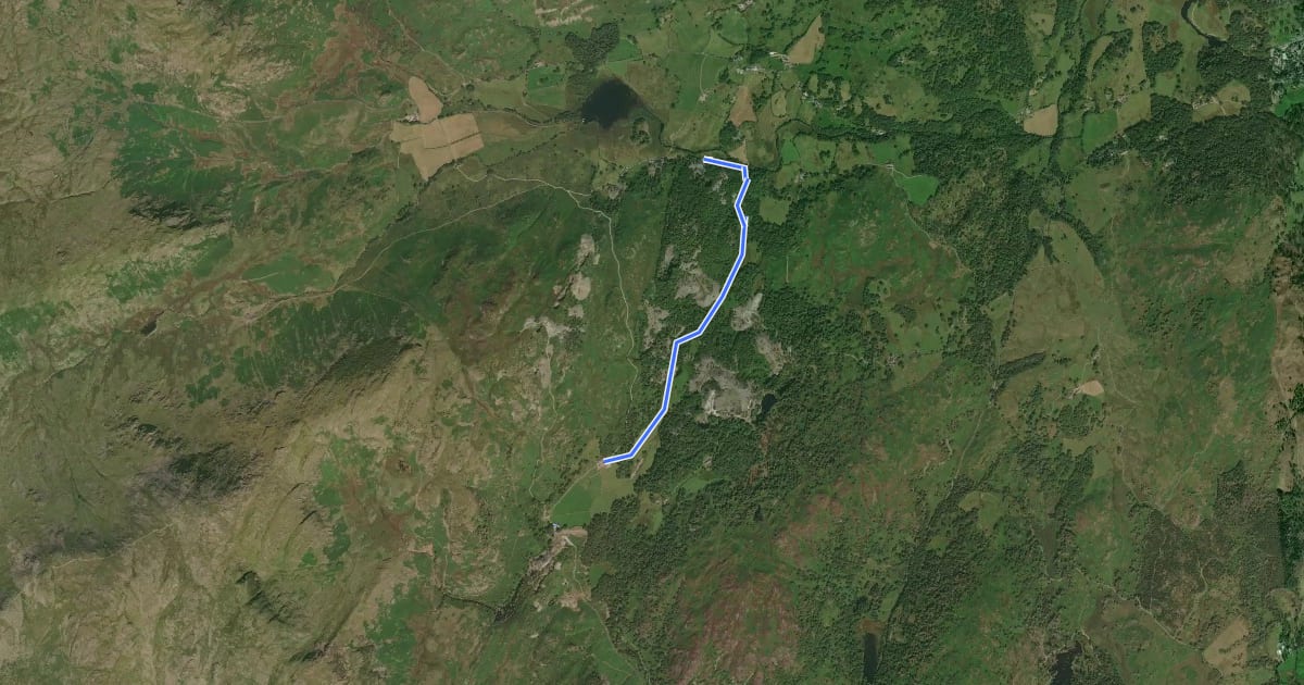 Маршрут Tilberthwaite to Cathedral Quarry, Tarn Hows and Coniston на спутниковом снимке