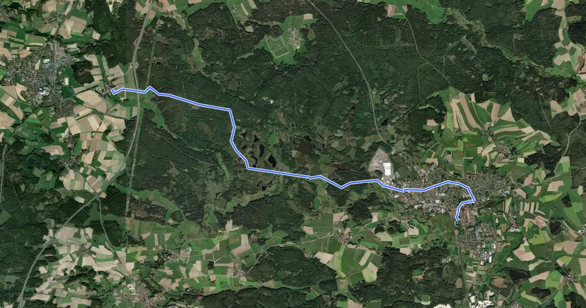 Маршрут Tirschenreuth – Leugas на спутниковом снимке