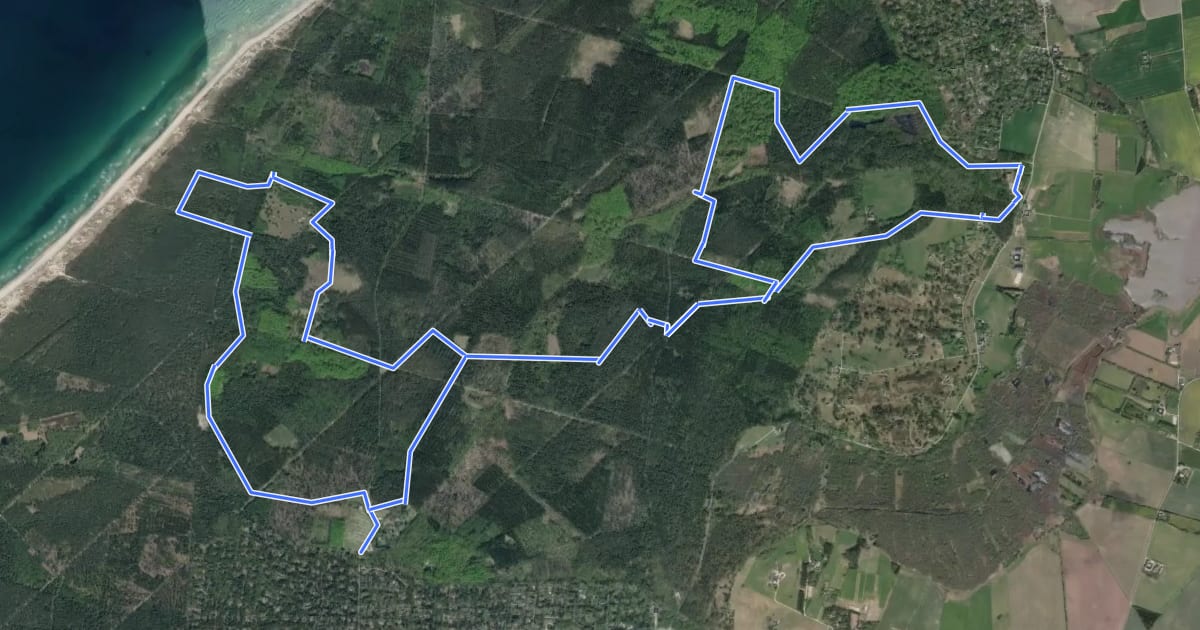 Маршрут Tisvilde Hegn - Gul rute на спутниковом снимке